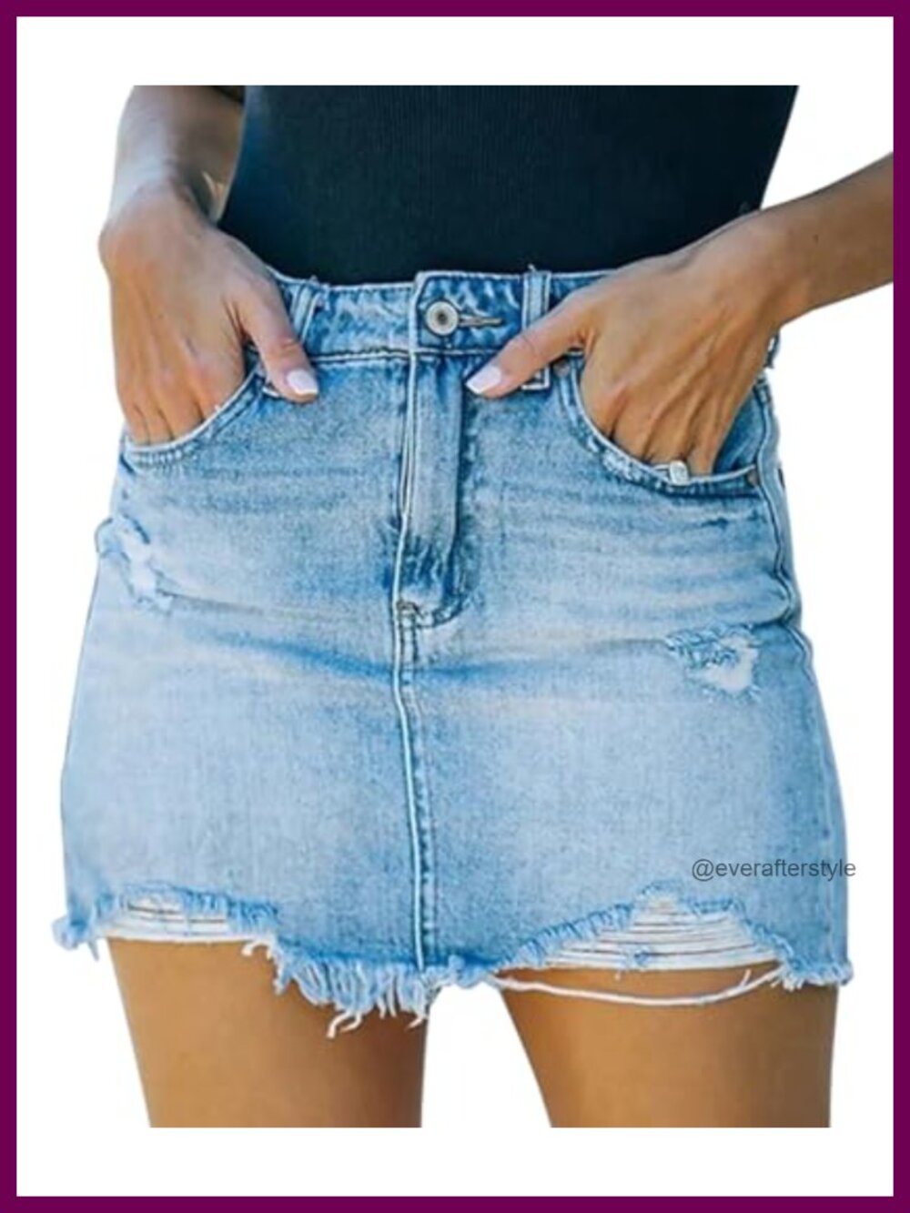 Womens Mid Waist Zipper Closure Ripped Mini Denim Skirt